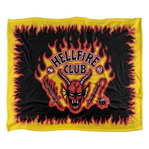 Front - Stranger Things 5 Hellfire Club Silky Flames Logo Soft Touch Blanket