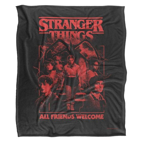 Front - Stranger Things 5 Group Horror Silky Movie Poster Mind Flayer Soft Touch Blanket