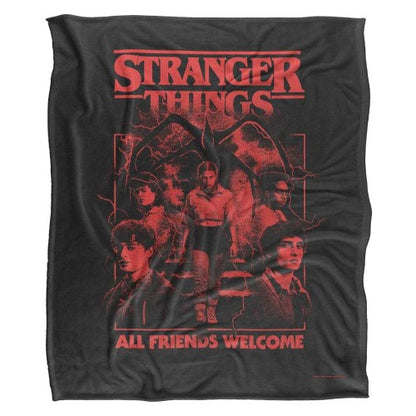 Front - Stranger Things 5 Group Horror Silky Movie Poster Mind Flayer Soft Touch Blanket