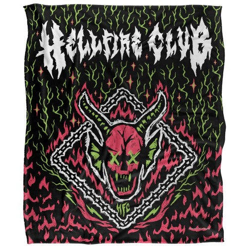 Front - Stranger Things 5 Hellfire Club Silky Neon Flames Soft Touch Blanket