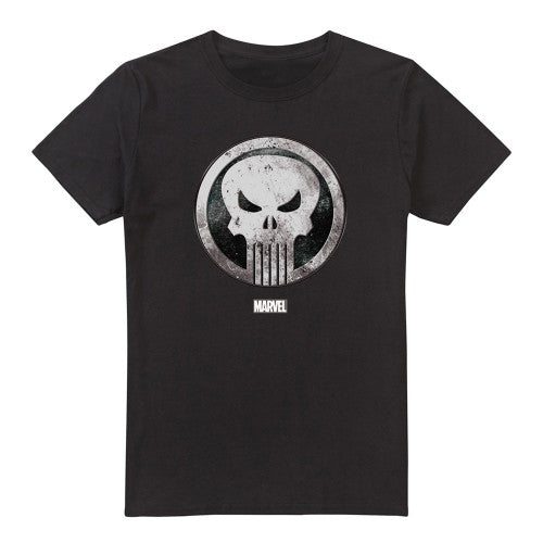 Front - The Punisher Mens Worn Skull T-Shirt