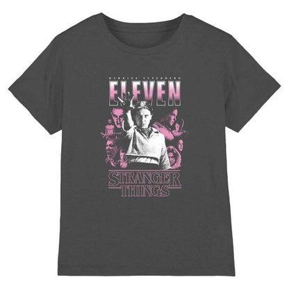 Front - Stranger Things Childrens/Kids Eleven Poster T-Shirt