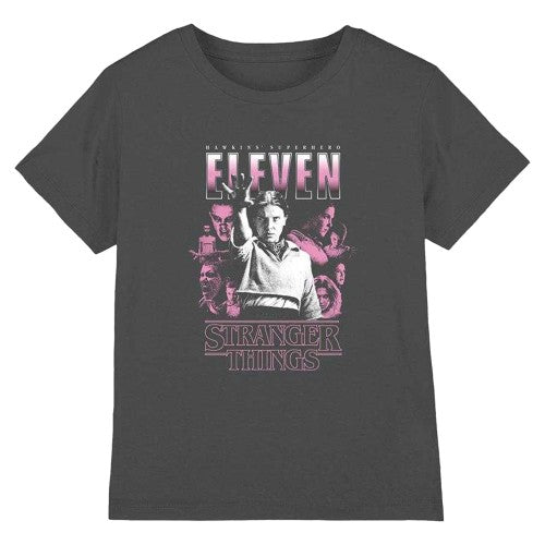 Front - Stranger Things Childrens/Kids Eleven Poster T-Shirt