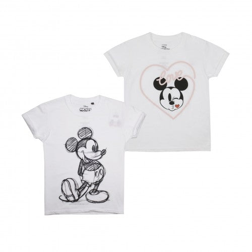 Front - Disney Girls Love Mickey & Minnie Mouse T-Shirt (Pack of 2)
