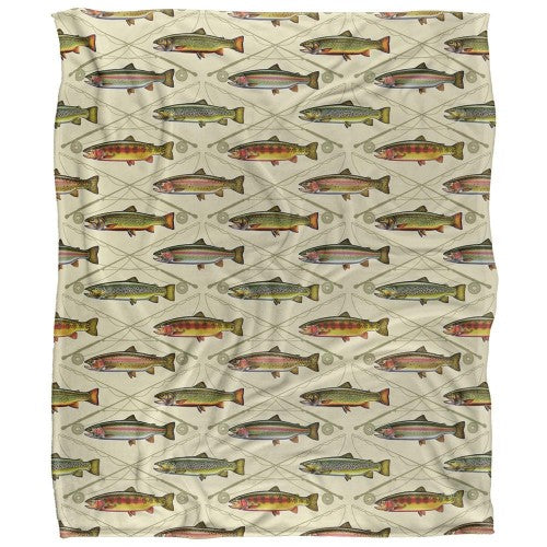 Front - JQ Licensing Silky Trout Crossed Fishing Rods Supersoft Blanket