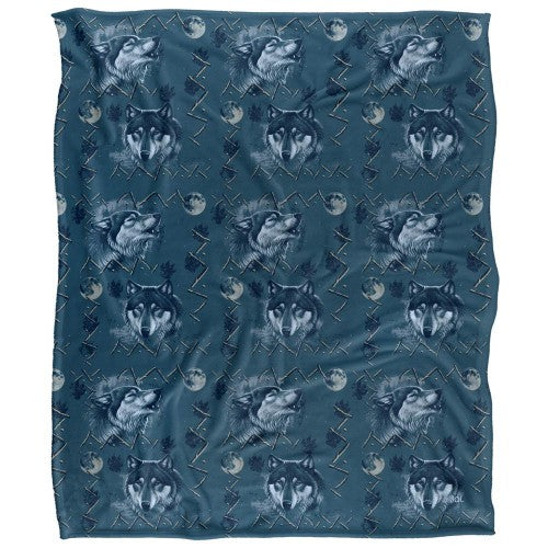 Front - JQ Licensing Silky Wolf Howl Moon Pattern Supersoft Blanket