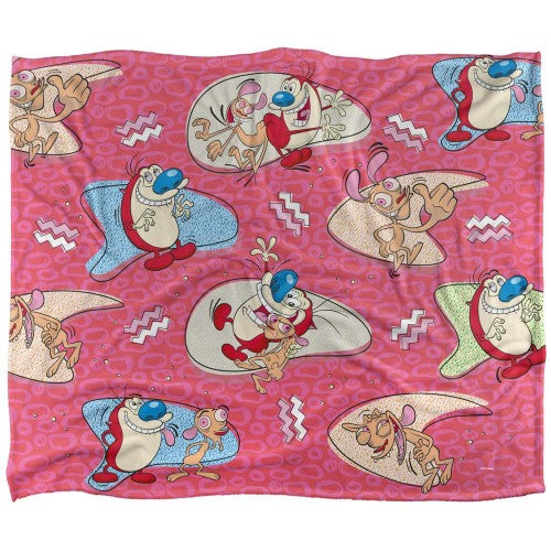 Front - The Ren & Stimpy Show Silky Patterned Supersoft Blanket