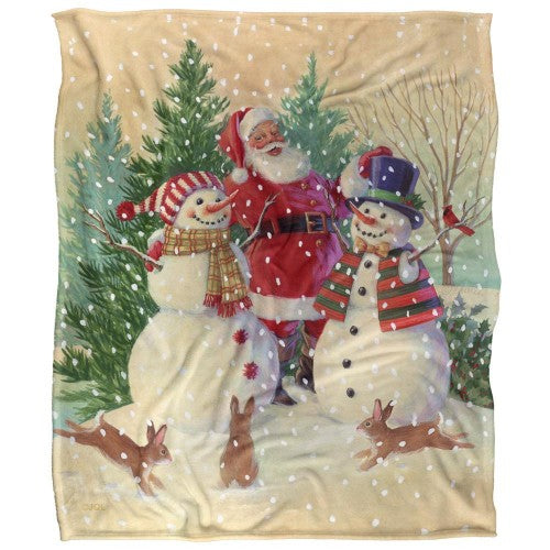 Front - JQ Licensing Silky Snowman Santa Claus Christmas Supersoft Blanket