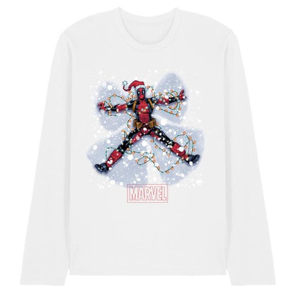 Front - Deadpool Unisex Adult Snow Angels Long-Sleeved Christmas T-Shirt