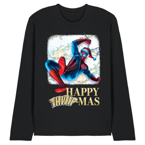 Front - Spider-Man Unisex Adult Happy Thwipmas Christmas Window Long-Sleeved T-Shirt