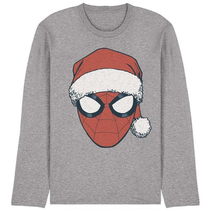 Front - Spider-Man Unisex Adult Santa Hat Heather Long-Sleeved Christmas T-Shirt