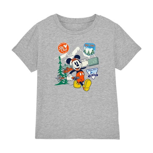 Front - Disney Childrens/Kids Ski Club Mickey Mouse Badge Heather T-Shirt