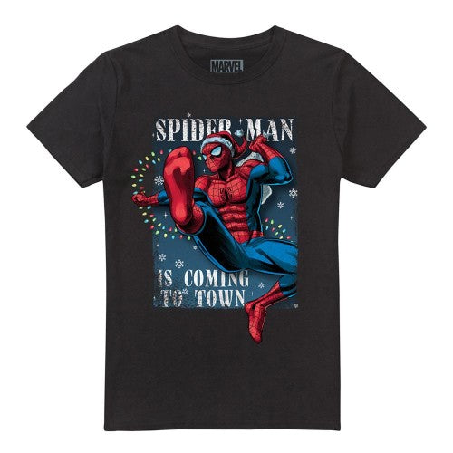 Front - Spider-Man Unisex Adult Is Coming To Town Christmas T-Shirt