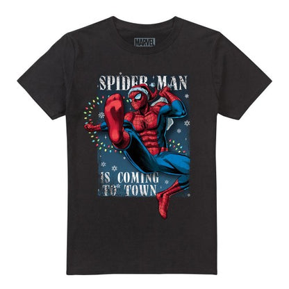 Front - Spider-Man Unisex Adult Is Coming To Town Christmas T-Shirt
