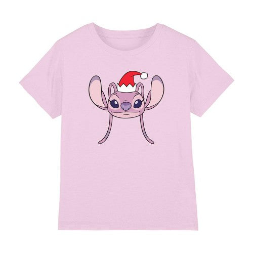 Front - Lilo & Stitch Childrens/Kids Angel Santa Hat Christmas T-Shirt