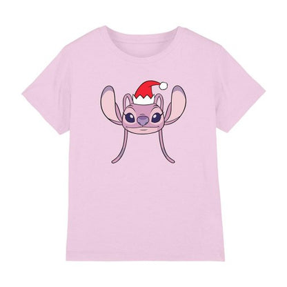 Front - Lilo & Stitch Childrens/Kids Angel Santa Hat Christmas T-Shirt