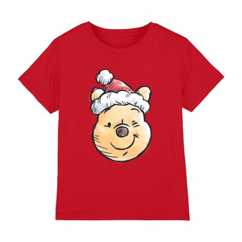 Front - Winnie the Pooh Childrens/Kids Santa Hat Christmas T-Shirt