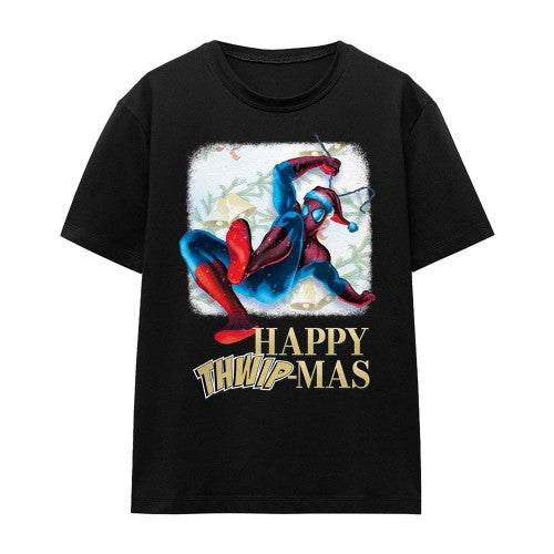 Front - Spider-Man Womens/Ladies Happy Thwipmas Window Christmas T-Shirt