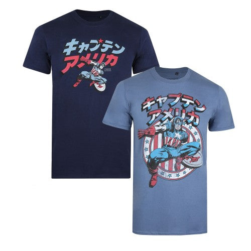 Front - Marvel Mens Captain America T-Shirt (Pack of 2)