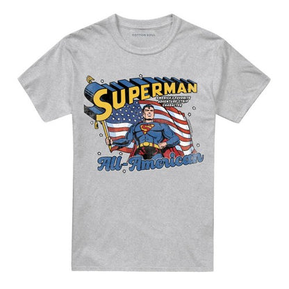 Front - Superman Unisex Adult Retro American Flag Heather T-Shirt