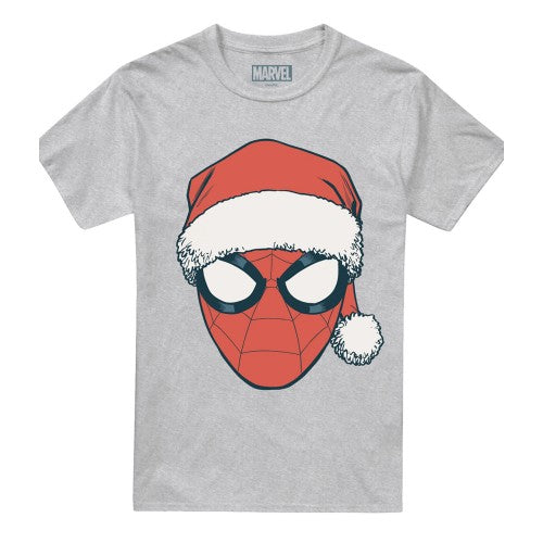 Front - Spider-Man Unisex Adult Santa Hat Heather Christmas T-Shirt
