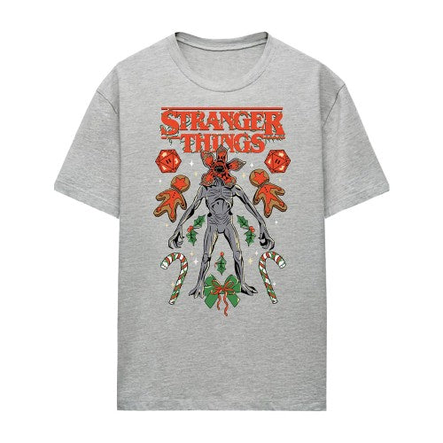 Front - Stranger Things 4 Unisex Adult Demogorgon Dice, Canes & Cookies Heather Christmas T-Shirt