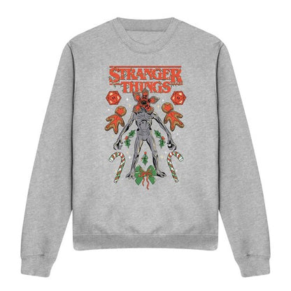 Front - Stranger Things 4 Unisex Adult Demogorgon Dice, Canes & Cookies Heather Christmas Sweatshirt