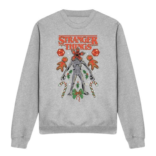 Front - Stranger Things 4 Unisex Adult Demogorgon Dice, Canes & Cookies Heather Christmas Sweatshirt