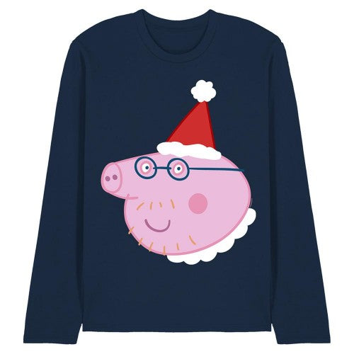 Front - Peppa Pig Unisex Adult Daddy Pig Santa Hat Long-Sleeved T-Shirt