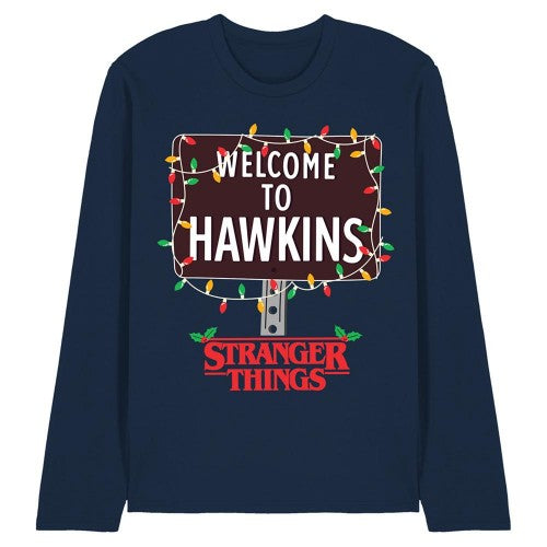 Front - Stranger Things Unisex Adult Welcome To Hawkins Long-Sleeved Christmas T-Shirt