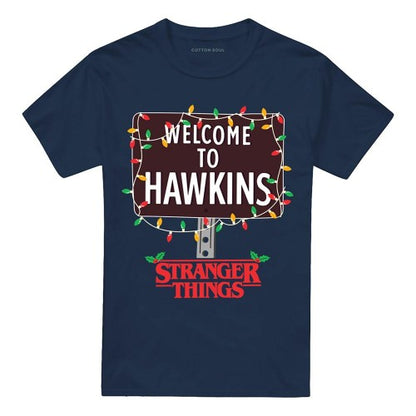 Front - Stranger Things Unisex Adult Welcome To Hawkins Christmas T-Shirt