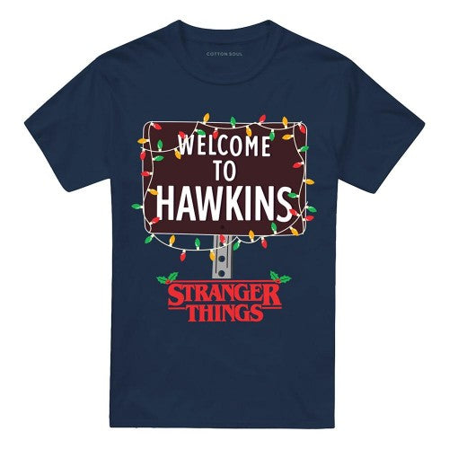 Front - Stranger Things Unisex Adult Welcome To Hawkins Christmas T-Shirt