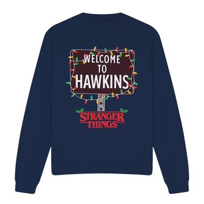 Front - Stranger Things Unisex Adult Welcome To Hawkins Christmas Sweatshirt