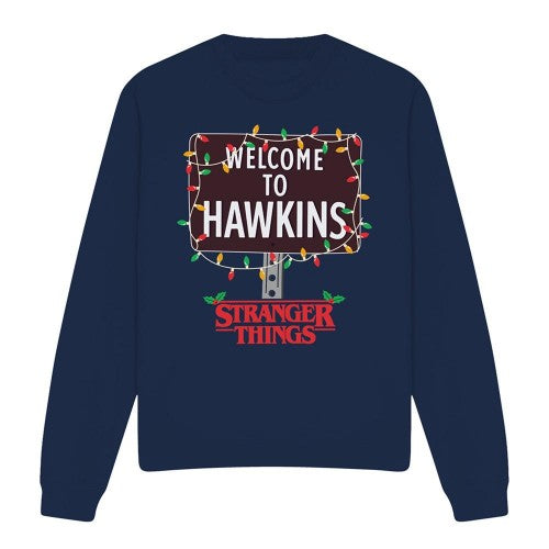 Front - Stranger Things Unisex Adult Welcome To Hawkins Christmas Sweatshirt