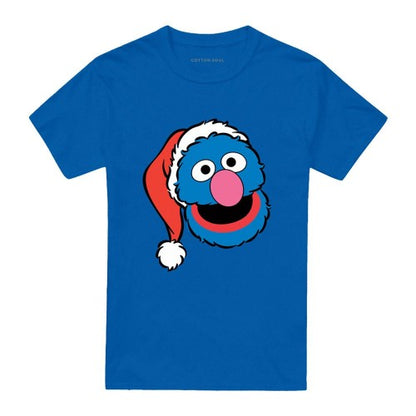 Front - Sesame Street Unisex Adult Grover Santa Hat Christmas T-Shirt
