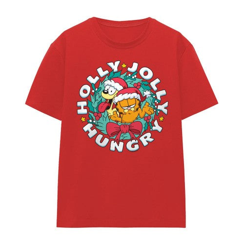 Front - Garfield Womens/Ladies Holly Jolly Hungry Odie Christmas T-Shirt