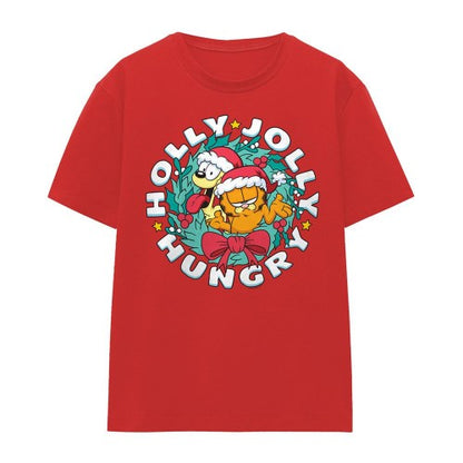 Front - Garfield Womens/Ladies Holly Jolly Hungry Odie Christmas T-Shirt