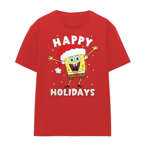 Front - SpongeBob SquarePants Womens/Ladies Happy Holidays Christmas T-Shirt