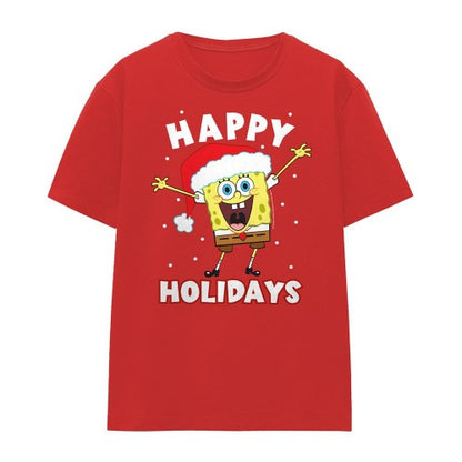 Front - SpongeBob SquarePants Womens/Ladies Happy Holidays Christmas T-Shirt