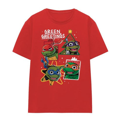 Front - Teenage Mutant Ninja Turtles Womens/Ladies Green Greetings Christmas T-Shirt