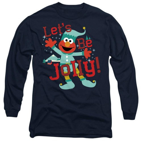 Front - Sesame Street Unisex Adult Let´s Be Jolly Elmo Elf Long-Sleeved Christmas T-Shirt