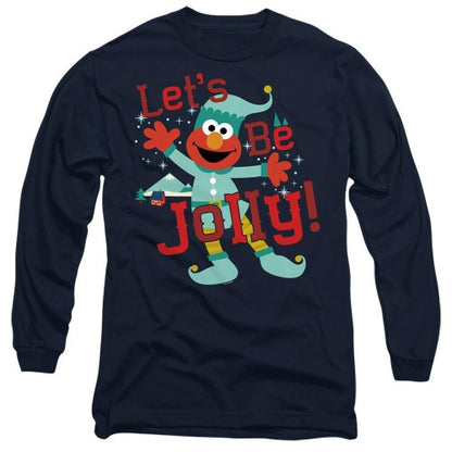 Front - Sesame Street Unisex Adult Let´s Be Jolly Elmo Elf Long-Sleeved Christmas T-Shirt