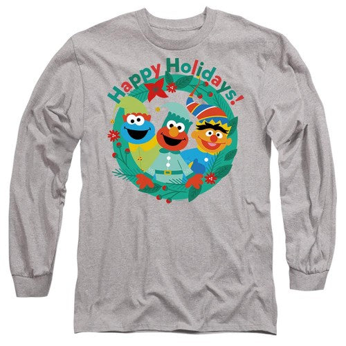 Front - Sesame Street Unisex Adult Happy Holidays Elf Heather Christmas T-Shirt