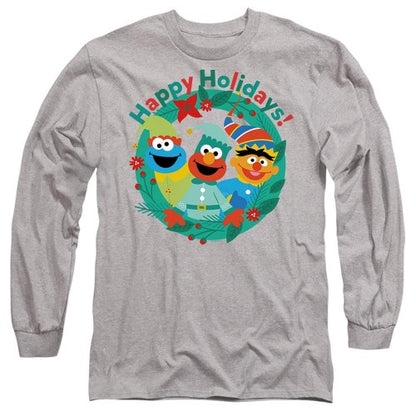 Front - Sesame Street Unisex Adult Happy Holidays Elf Heather Christmas T-Shirt
