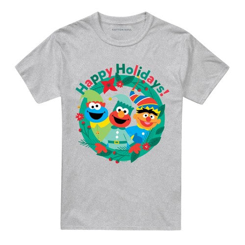 Front - Sesame Street Unisex Adult Happy Holidays Elf Heather Christmas T-Shirt