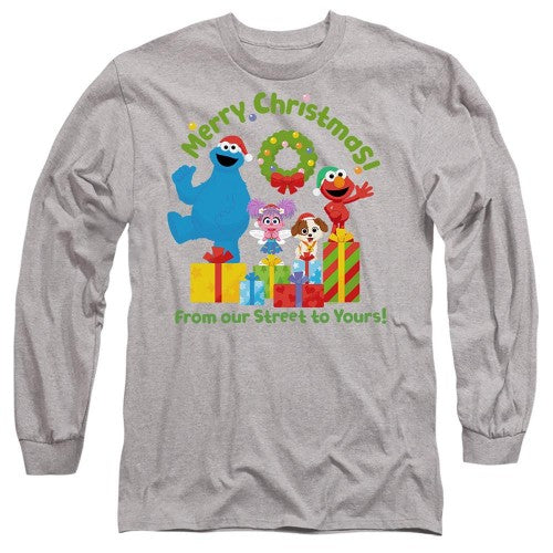 Front - Sesame Street Unisex Adult From Our Street To Yours Heather Long-Sleeved Christmas T-Shirt