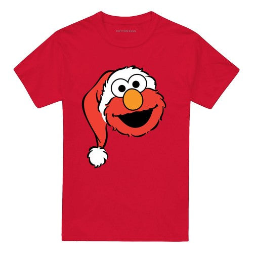 Front - Sesame Street Unisex Adult Elmo Santa Hat Christmas T-Shirt