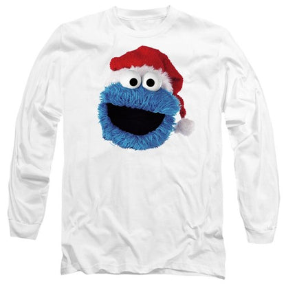 Front - Sesame Street Unisex Adult Cookie Monster Santa Hat Long-Sleeved Christmas T-Shirt