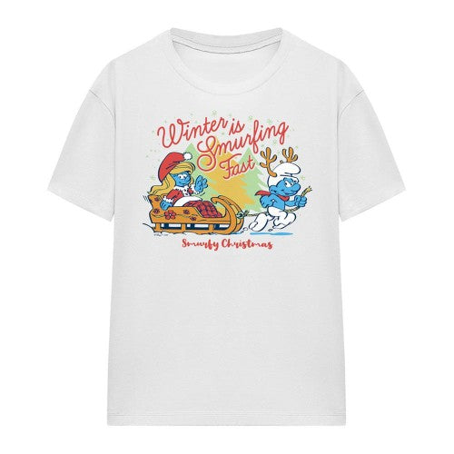 Front - The Smurfs Womens/Ladies Winter Is Smurfing Fast Christmas T-Shirt