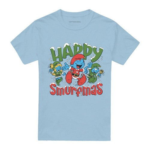 Front - The Smurfs Unisex Adult Happy Smurfmas Christmas T-Shirt
